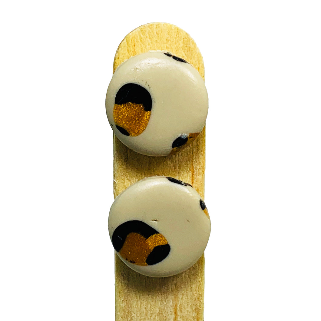Ceramic Handmade Button Earring - Leopard
