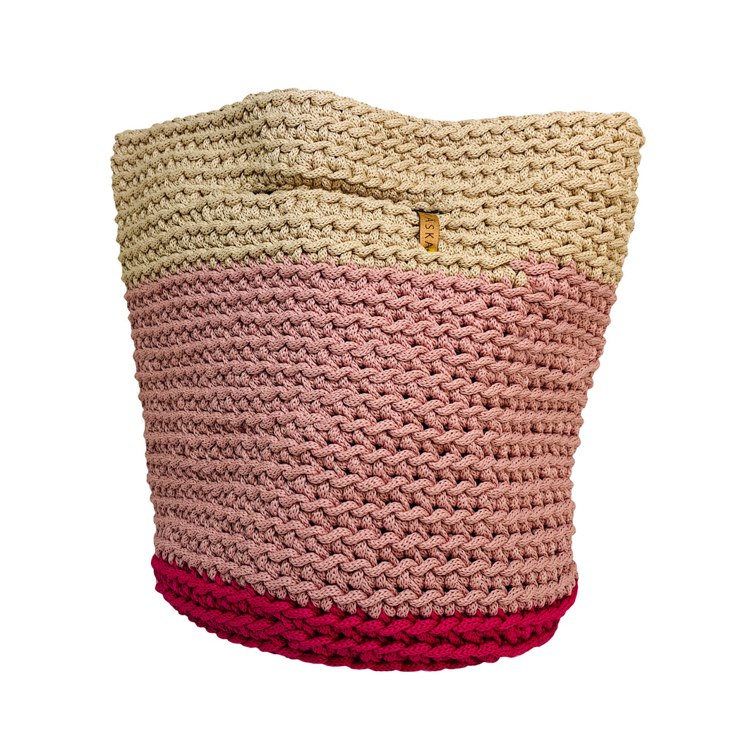 Nautical Corded Handmade Eco-friendly Handbag - Pink, Rose and Sand